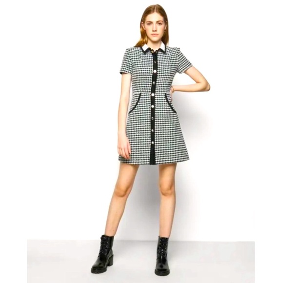 NWT: $445 MAJE Renaga Green Tweed Collared Mini Dress, Size 36 (XS) - Picture 3 of 10